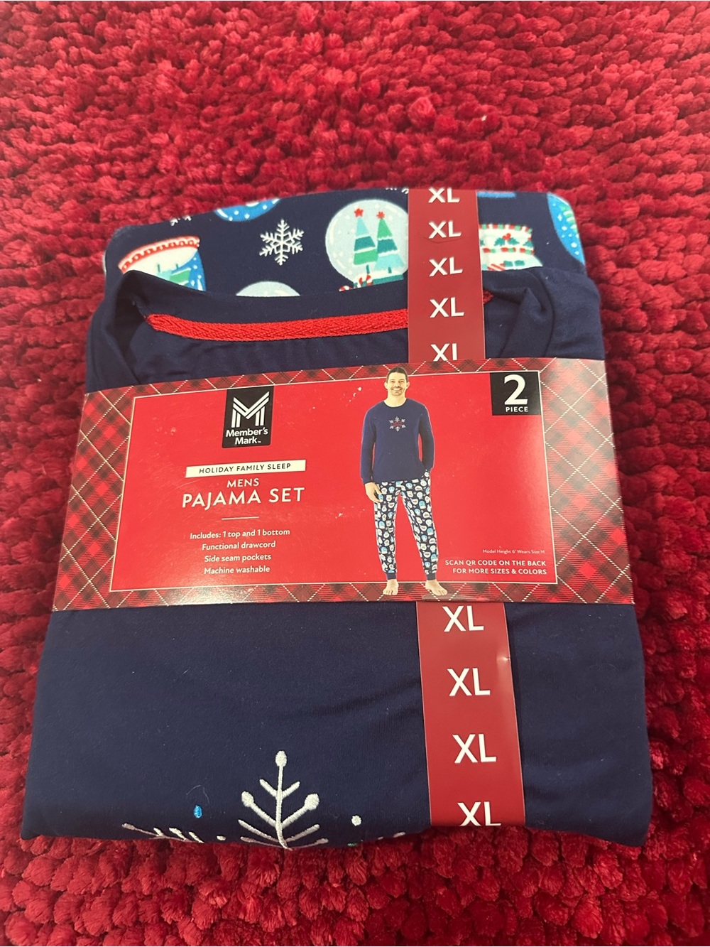 Member's Mark Men's Navy Blue Holiday Pajama Set - XL